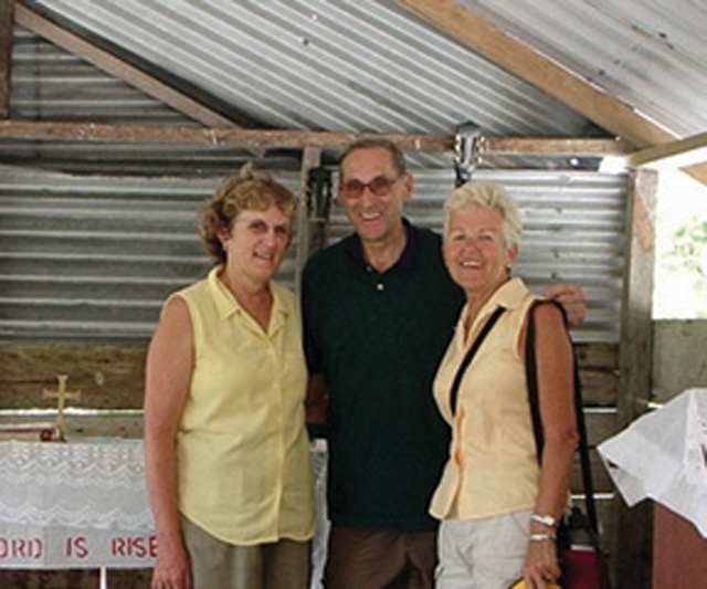 Lay missioners Miriam Wheeler (left) and Kate O’Donnell with Fr. Russ Sampson in Kwakwani, Guyana. Kate returned to Canada to work as one of the coordinators of Scarboro’s Lay Mission Office.