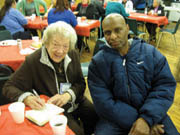 Sr. Elaine MacInnes and Timothy at a Dismas Fellowship Gathering. Walmer Road Baptist Church, Toronto.
