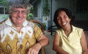 (Credit: Anie Montejo, O.L.M.) Sr. Mary Gauthier and Dading Colon enjoy friendship in the Philippines.