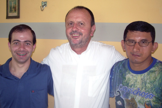 Photo courtesy of Ron MacDonell, S.F.M.
Left-Right: Deacon Cristiano Quatrin, Bishop Roque Paloschi of Roraima Diocese, and seminarian Jorge da Silva, Roraima; Brazil