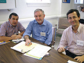 One of the assembly’s working groups made up of (L-R) Fr. Luis Carlos Fernandez Lopez, Vicar General of the Missionaries of Yarumal (Colombia); Fr. Kieran O’Reilly, Superior General of the Society of African Missions (Italy); and Fr. Jose Maria Rodríguez Redondo, General Secretary and Vicar of the Spanish Institute of Foreign Missions (Spain).