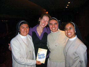 Above L-R: Sr. Gladys, Sr. Pati, and Sr. Rosario with actress Blythe Wilson who played the Baroness in The Sound of Music at the Princess of Wales Theatre in Toronto.