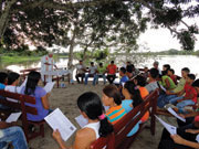 (Credit: Scarboro Missions) For more than 40 years, Fr. Omar Dixon has been present in the Amazon in the Prelacy of Itacoatiara, Brazil. He is pastor of the riverside community of Itapiranga. He says, “the people in the Base Christian Communities, with their lay leaders, organize the liturgies and the pastorals (child, family, youth, catechetics, and so on) accompanied by a pastoral agent. The Prelacy currently has six Brazilian priests, four Guadalupe missionaries (Mexico), and one Scarboro priest.” Fr. Omar celebrates mass with the community of Santa Maria–Madrubá.