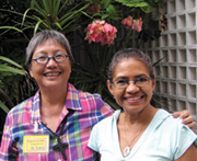 Sr. Lucy Lee with her friend Lenha who learned craft skills from Sr. Lucy and now supports herself by making hand decorated flip-flops.