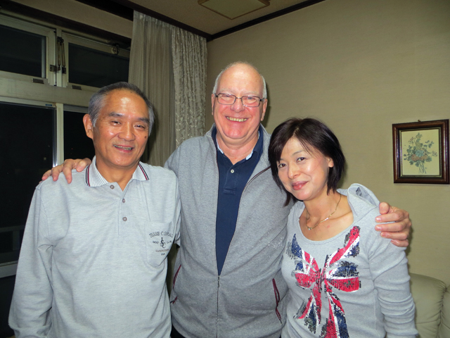 Fr. Carten with Hisao and Kyoko Igimi, non-Christian friends that he has known for more than 35 years and who have welcomed him as part of their family.